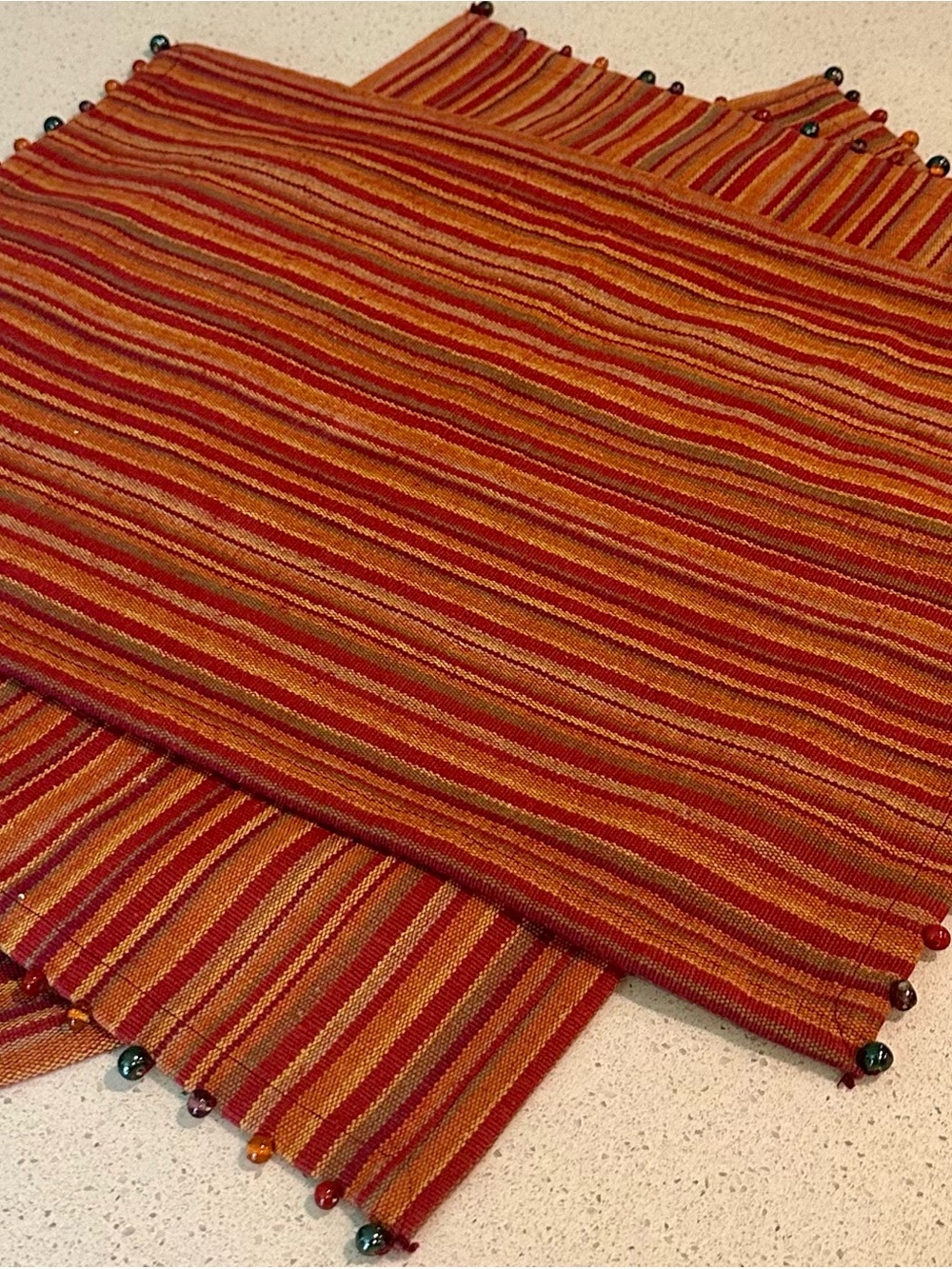 Pier 1 Imports Spicy Stripe Placemats 14x20 with Handmade Glass Beads Set of 4